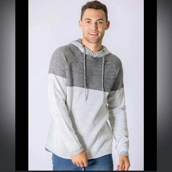 [L]Never Lose Hedge Two Tone  Gray Knit Pull Over Hoodie Sweater - Picture 1 of 7